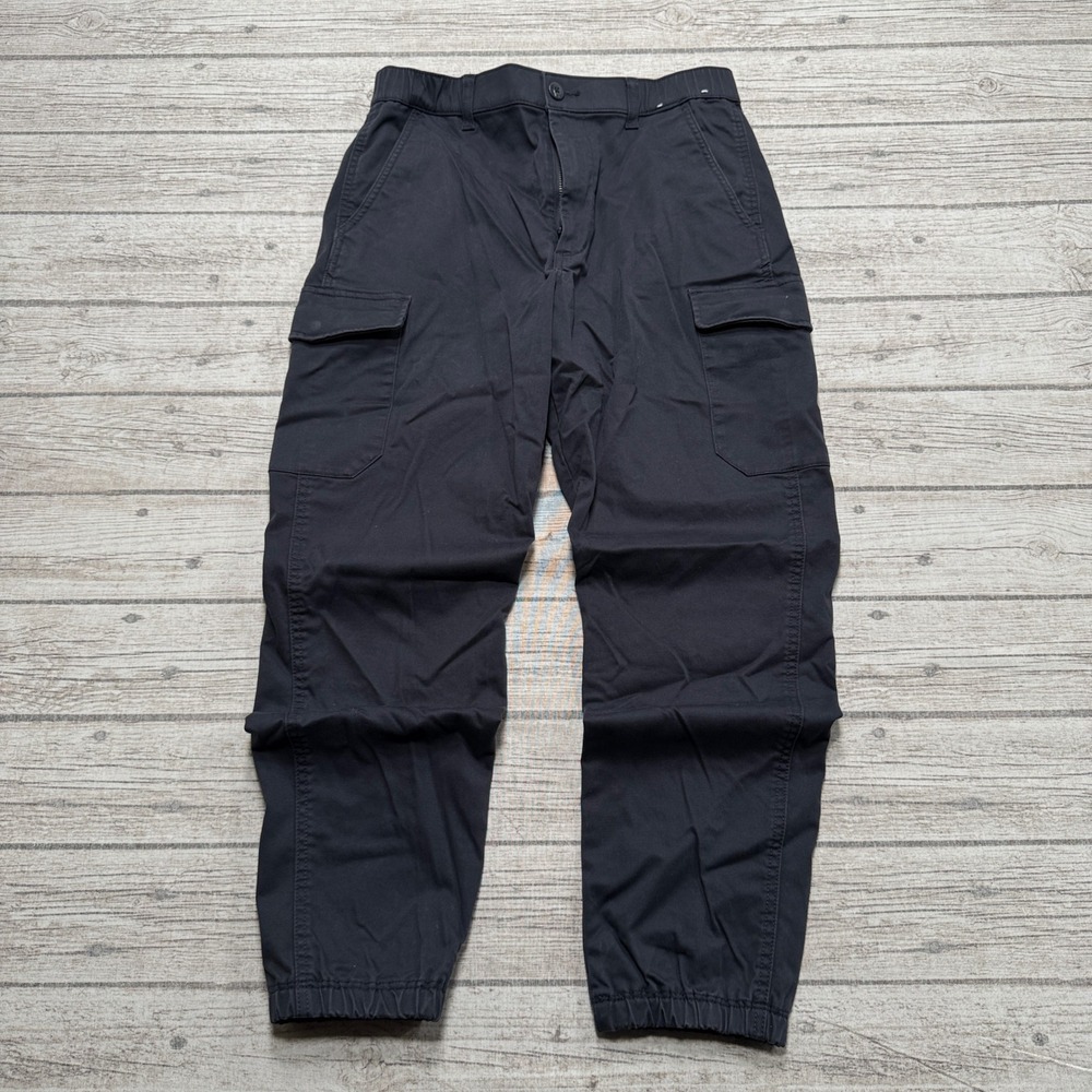 Uniqlo Cargo Track Pants Men's Small Black Cotton Tapered Athletic Windbreaker